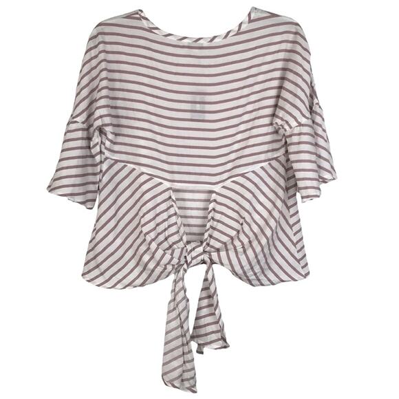 NWT Express Tie Back Top Short Bell Sleeve Pink White Stripe Lightweight Boxy XS - Picture 6 of 10